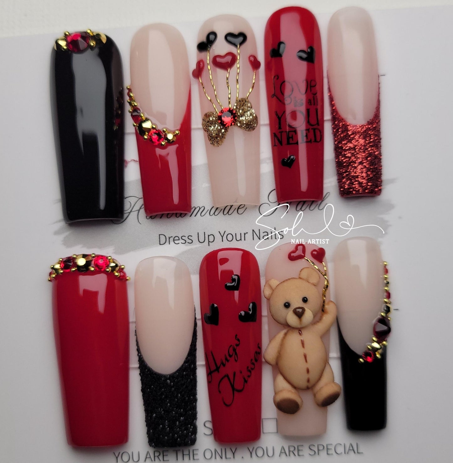 3D Bear Valentines Nails