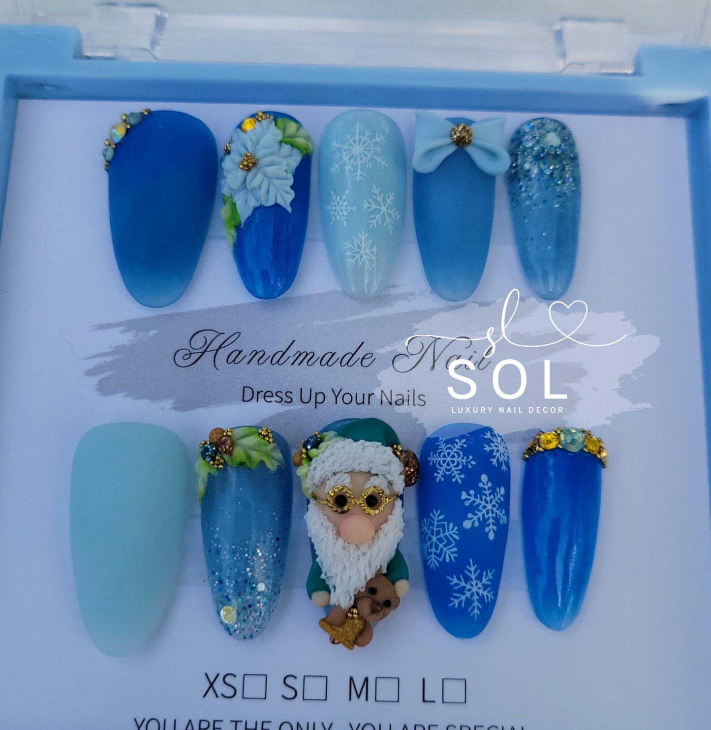Christmas Press on Nails Blue