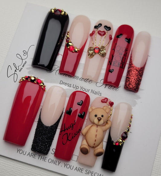 3D Bear Valentines Nails
