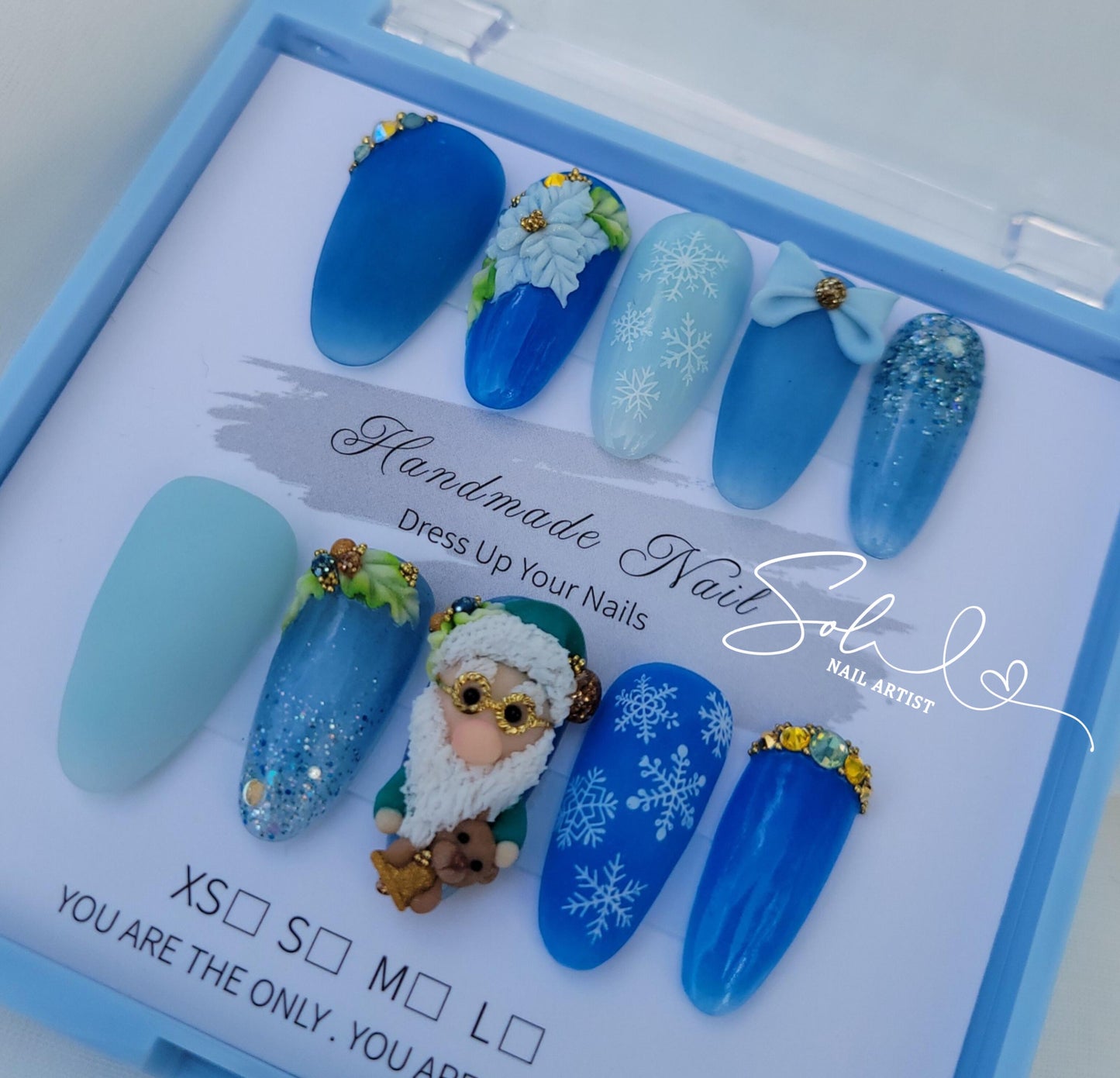 Christmas Press on Nails Blue