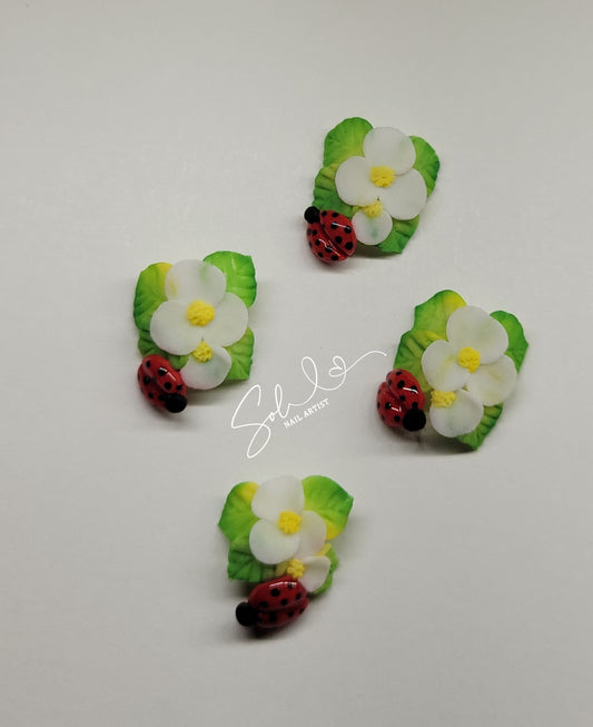 3D Nail Flowers with Ladybug