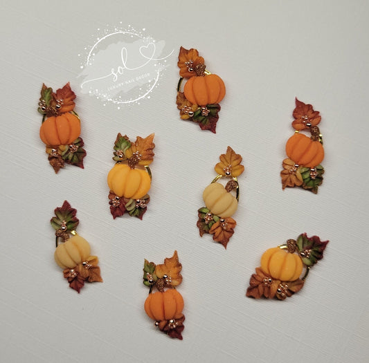 3D Nails Fall Pumpkins
