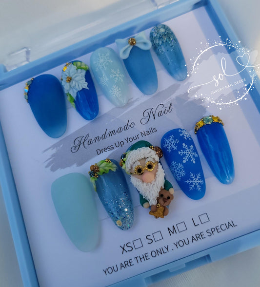 Christmas Press on Nails Blue